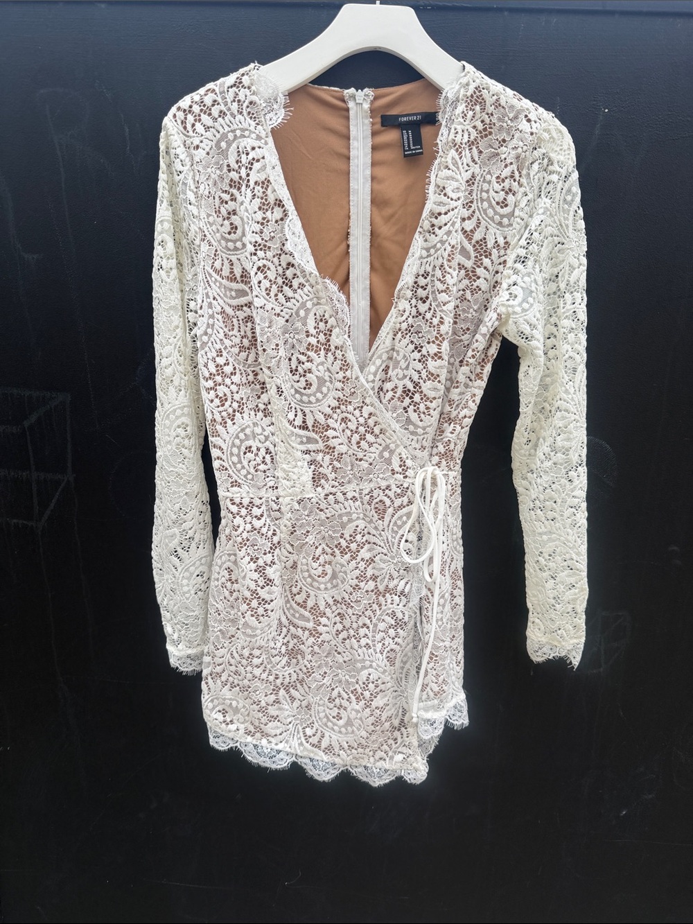 Forever 21 white Lace Wrap romper skort dress with Long Sleeves